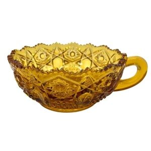 Mid Century L.E. Smith Quintec Heritage Pattern Amber Handlec Bowl Candy Dish